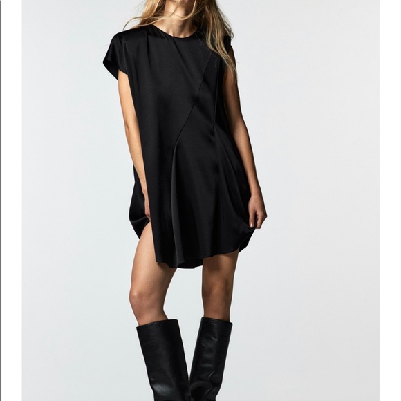 ZARA ASYMMETRICAL SATIN EFFECT DRESS sleeveless Size Xs NWT Black - Picture 2 of 8